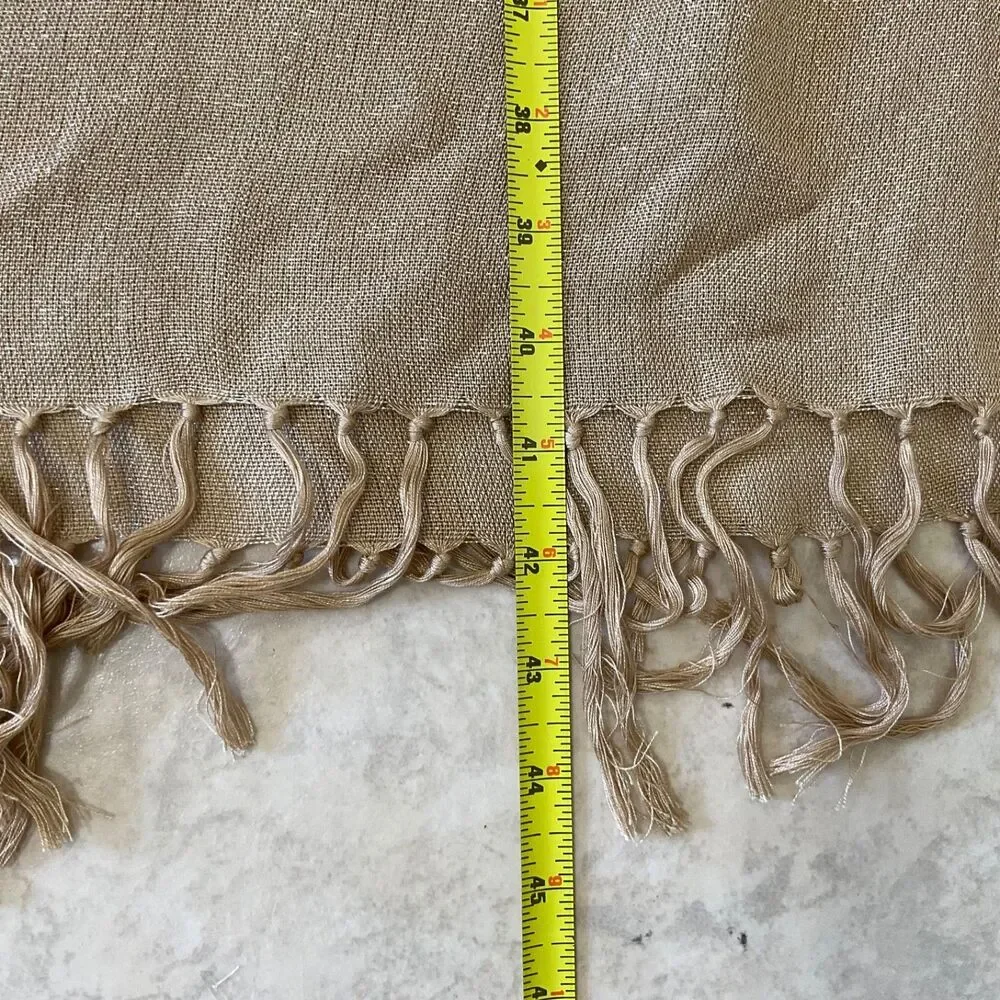 NWT Chicos Women’s OS linen blend Scarf Wrap Beige fringe multipurpose Holiday